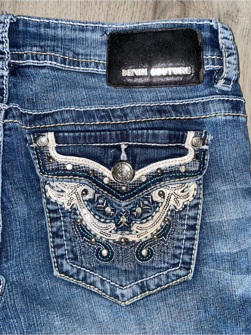 Denim Couture Women's Blue Embroidered Boot Cut Jeans